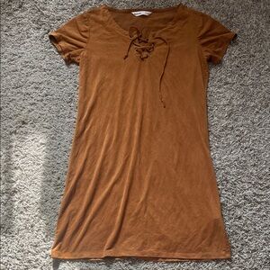Bluenotes Tan Lace-Up Top Dress Brown Casual Boho Small to Medium